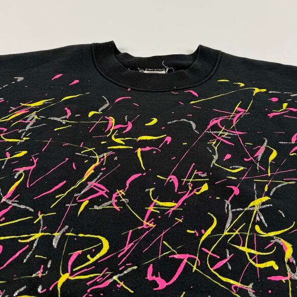 Vintage Abstract Splatter Paint Artist Yellow Pink Black 90s Crewneck Size XL - Picture 4 of 8